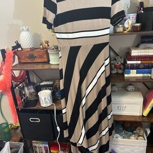 Striped Black and Tan Maxi Dress